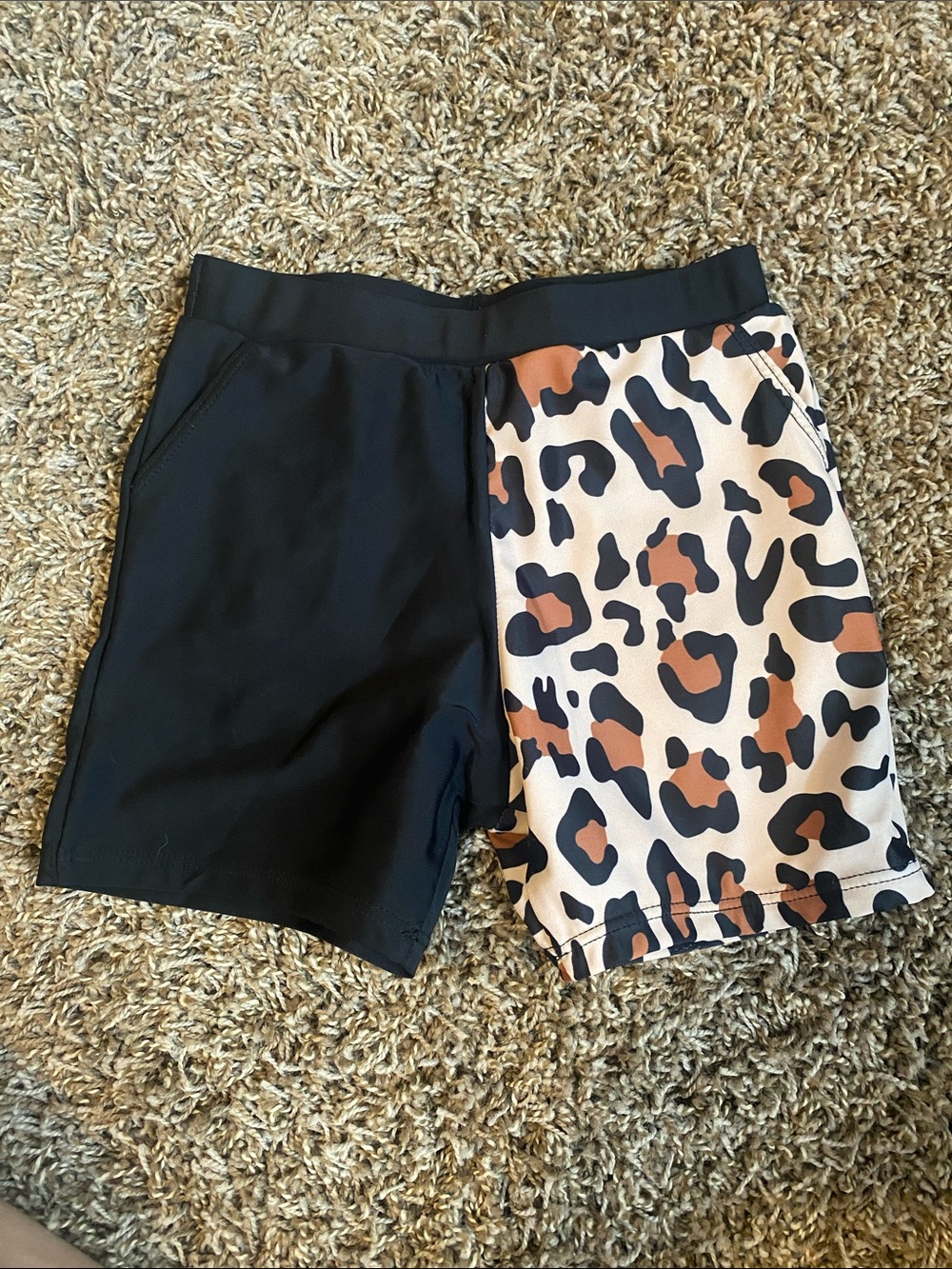 PatPat Black & Brown Leopard Split-Print Kids Shorts